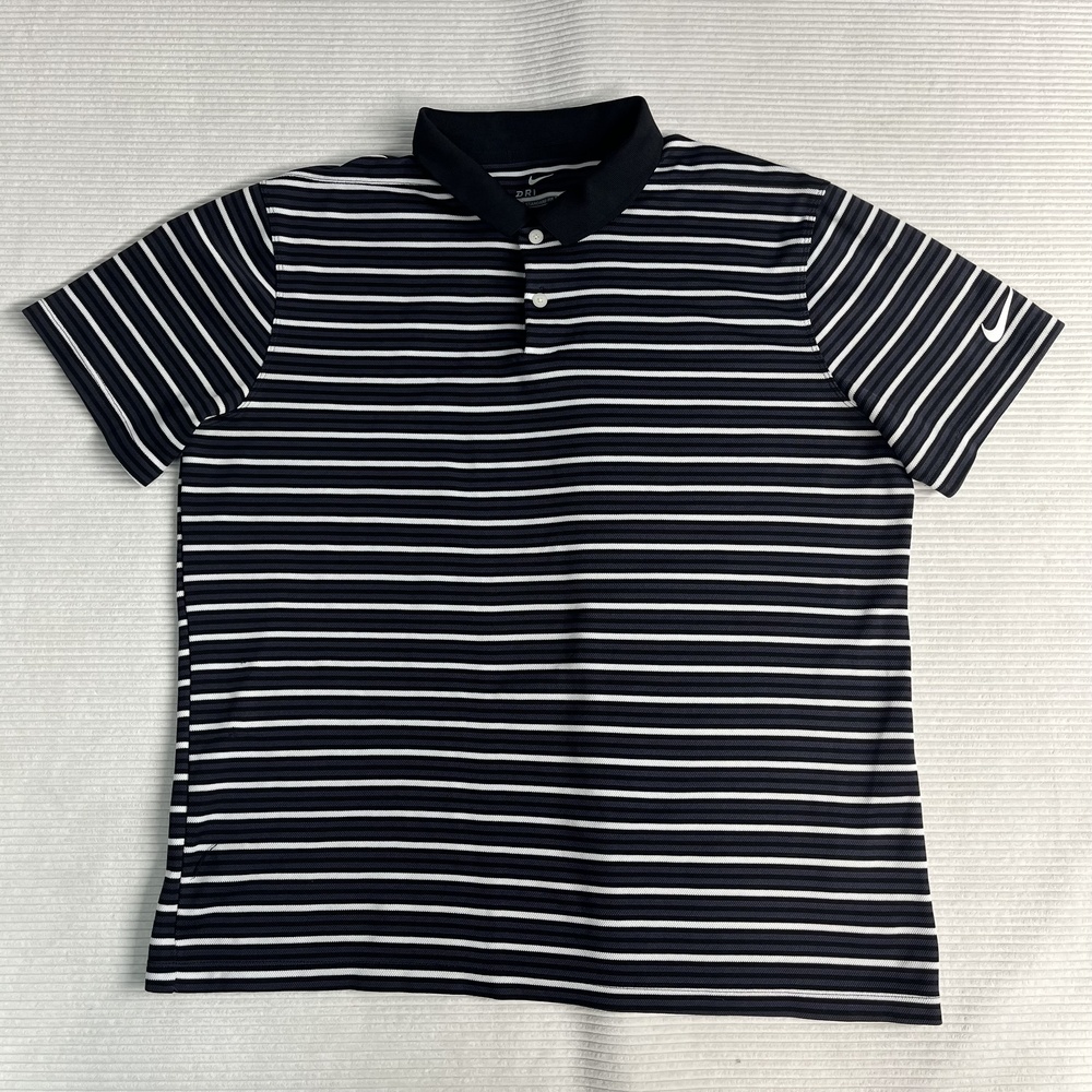 Nike Dri-FIT Polo Shirt Mens L Blue White Striped Standard Fit Short Sleeve Top